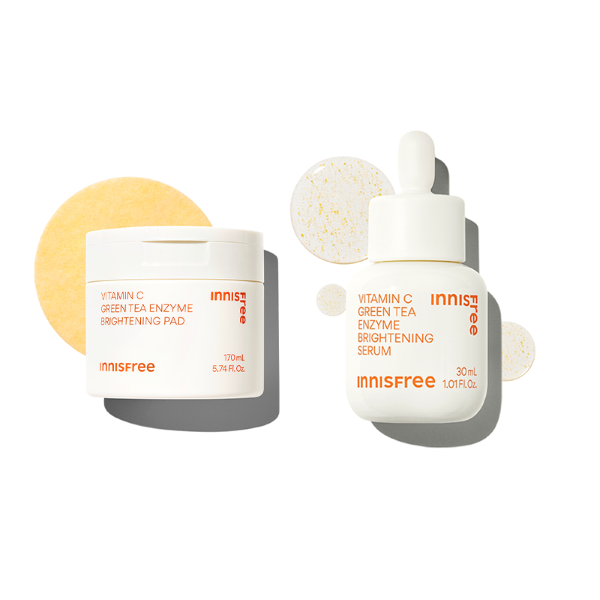 INNISFREE Vitamin C Green Tea Enzyme Brightening Pad (60Pads) + Serum 30ml Set