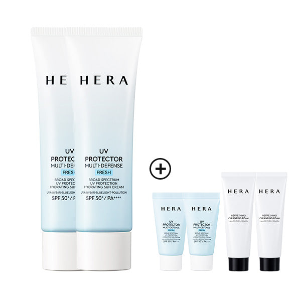 [50ドルお得サンケアバンドルセット] HERA UVプロテクター マルチディフェンスフレッシュ 50ml×2+マルチディフェンスフレッシュ 15ml×2+クレンジングフォーム 50g×2 