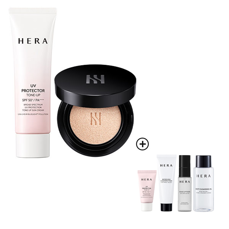 [Save $50 Makeup Routine Bundle] HERA Black Cushion 15gX1+Uv Protector ToneUp 50ml+ToneUp 15ml+Cleansing Foam 50g+Make up Fixer 30ml+Cleansing Oil 50ml