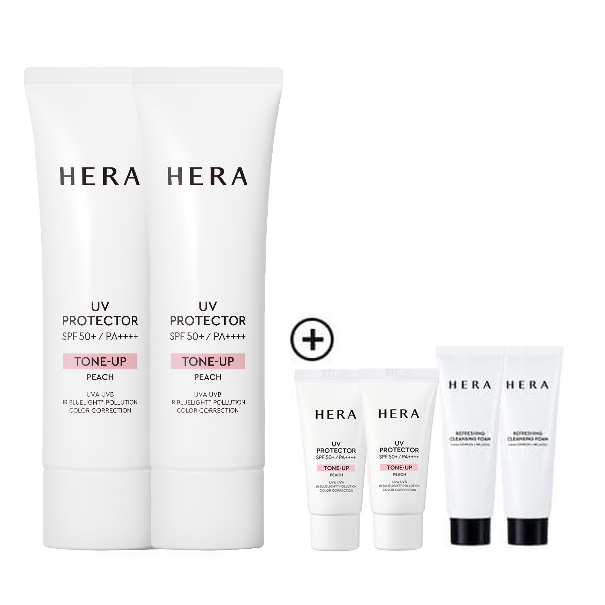 [SAVE $50 BUNDLE SET] HERA Uv Protector Tone-Up 50ml*2+Tone-Up 15ml*2+Cleansing Foam 50g*2