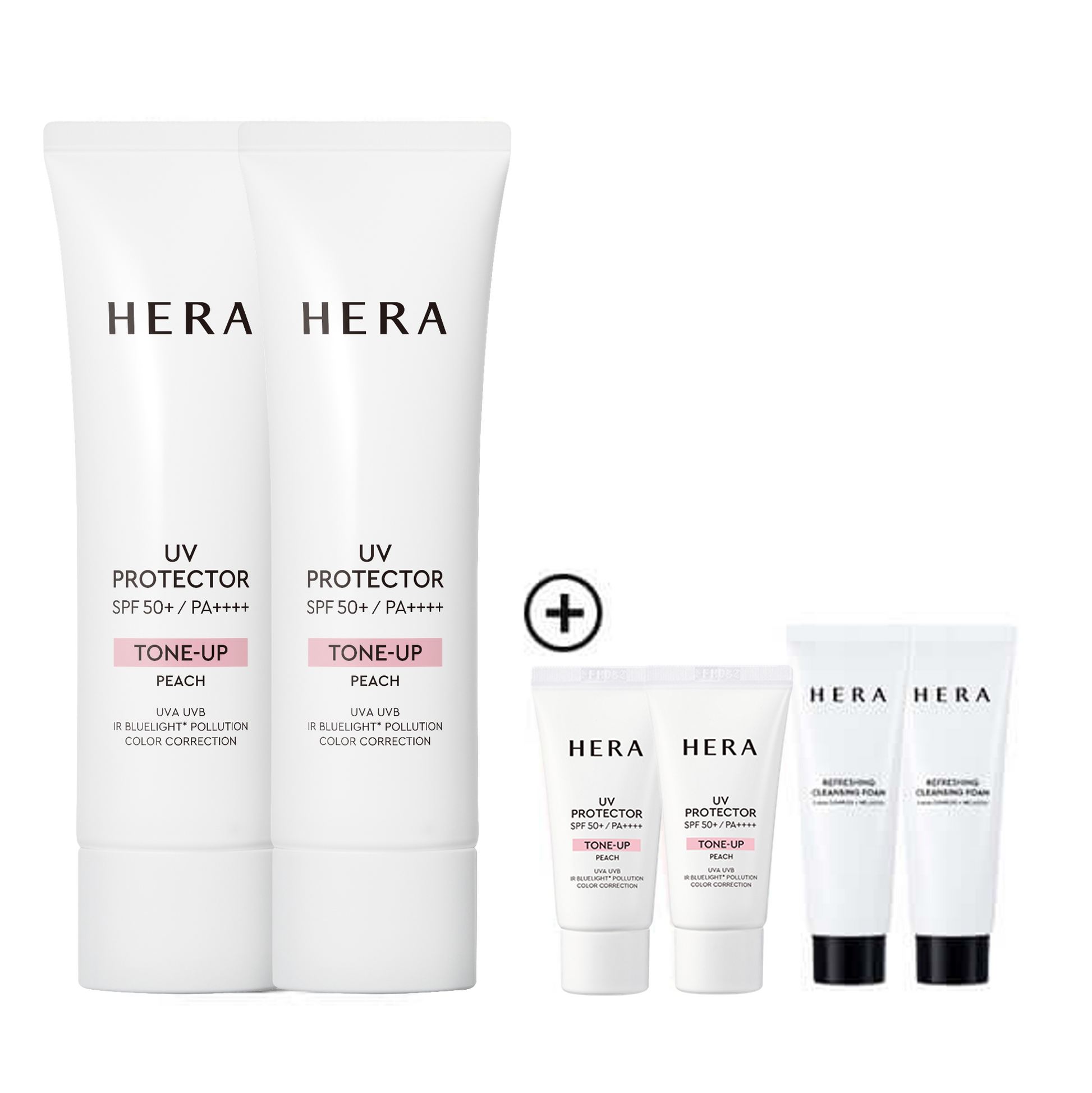 [SAVE $50 BUNDLE SET] HERA Uv Protector Tone-Up 50ml*2+Tone-Up 15ml*2+Cleansing Foam 50g*2