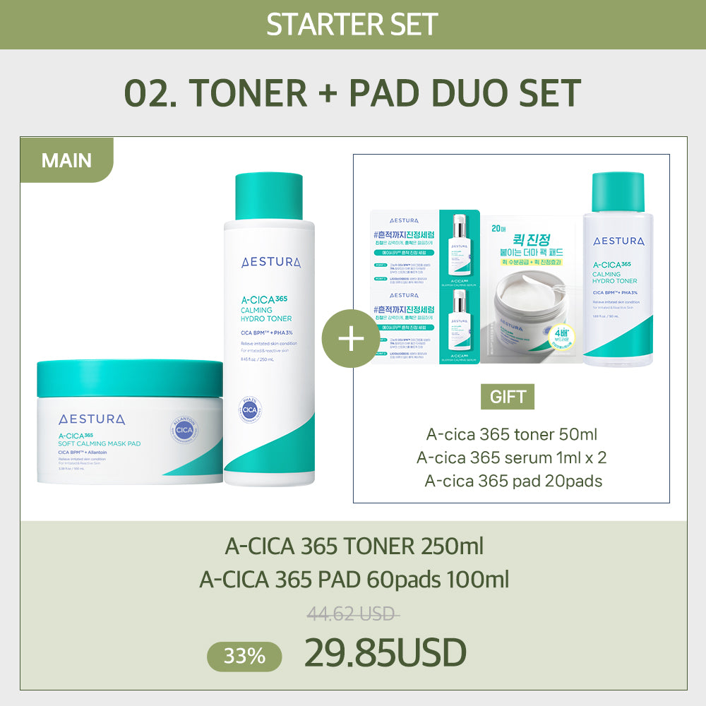 [Hwanglahee OPTION 2]  A-Cica 365 STARTER SET (Toner 250ml+ 60pads)