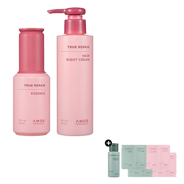 【ダメージヘア スペシャルケアセット】AMOS トゥルーリペア ナイトクリーム 180ml、エッセンス 100ml 