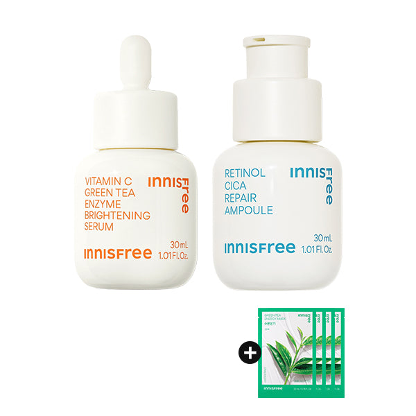 INNISFREE Retinol Cica Repair Ampoule 30ML + Vitamin C Green Tea Enzyme Brightening Serum 30ML