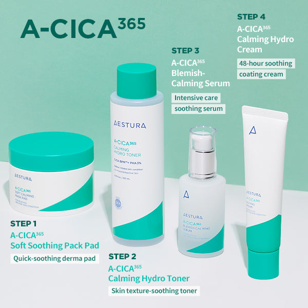 AESTURA A-Cica 365 Pad 100ml, Soothing and Redness Relief, Centella Asiatica for Dry and Sensitive Skin, Calming Skin, Korean Skin Care