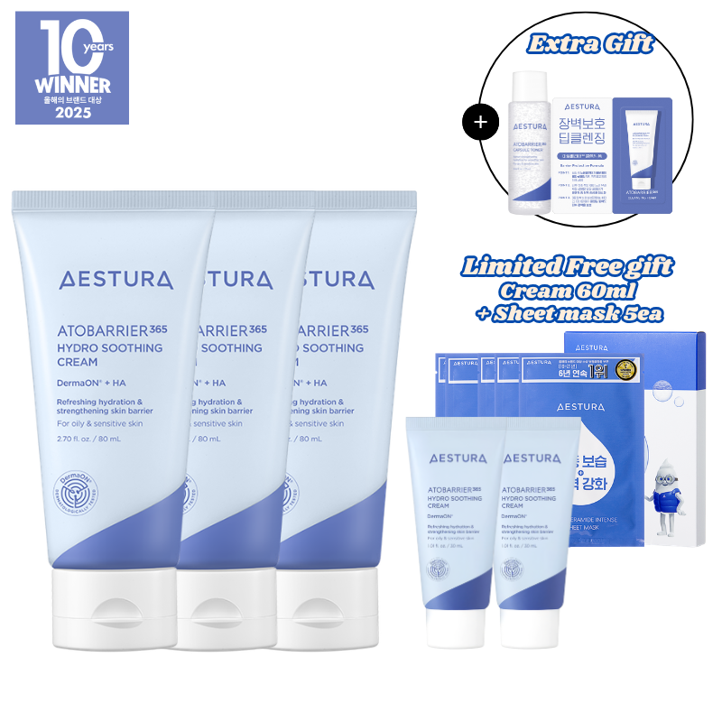 [7days only]AESTURA ATOBARRIER365 Hydro Soothing Cream 80ml * 3ea