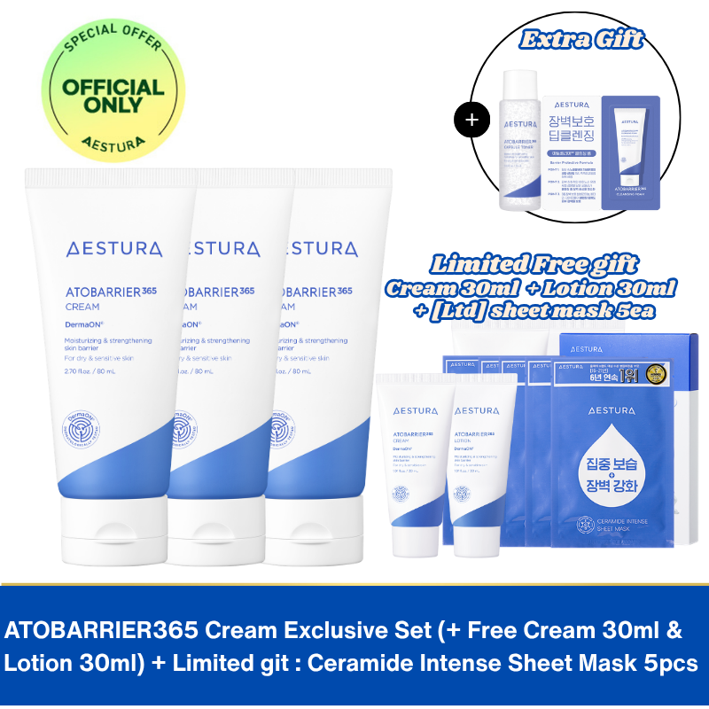 [Exclusive] AESTURA Atobarrier365 Cream 80ml*3ea + sheet mask bundle set