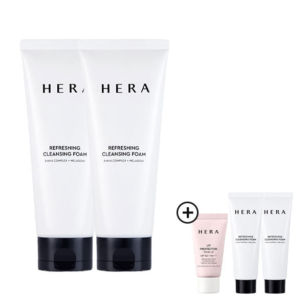 [SAVE $30 CLEANSING BUNDLE SET] HERA Refreshing Cleansing Foam 160g*2+extra cleansing foam 50g*2+Uv Protector tone-up 15ml