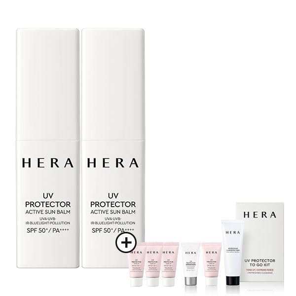 [50ドルお得サンケアバンドルセット] HERA UVプロテクター アクティブサンバーム 10g*2+UVプロテクター マルチディフェンス 45ml(15ml*3)+UVプロテクター トライアルキット(トーンアップ 15ml+レポ 15ml+クレンジングフォーム 50g) 