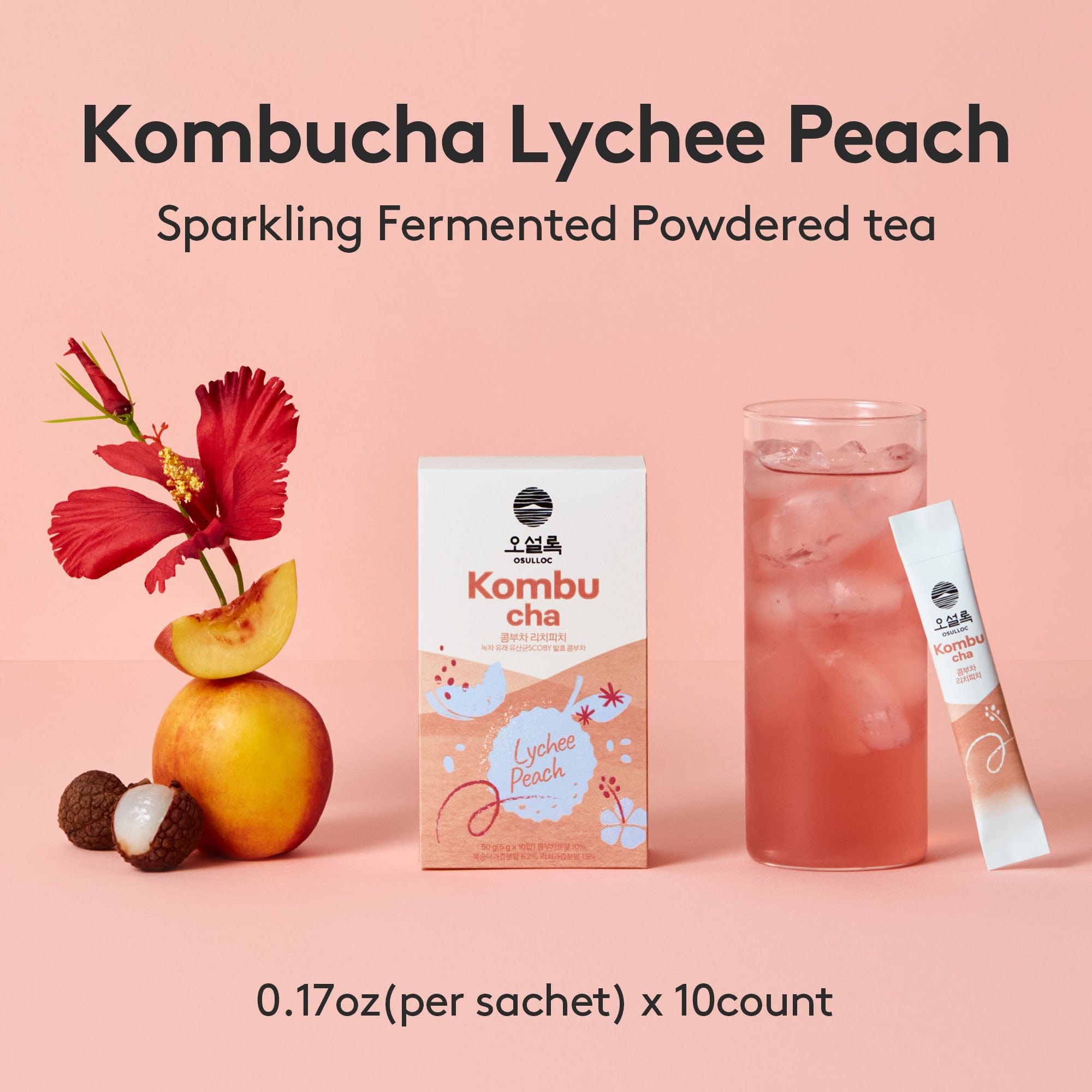 OSULLOC Kombucha Lychee Peach (10 Sticks, 1.76oz)
