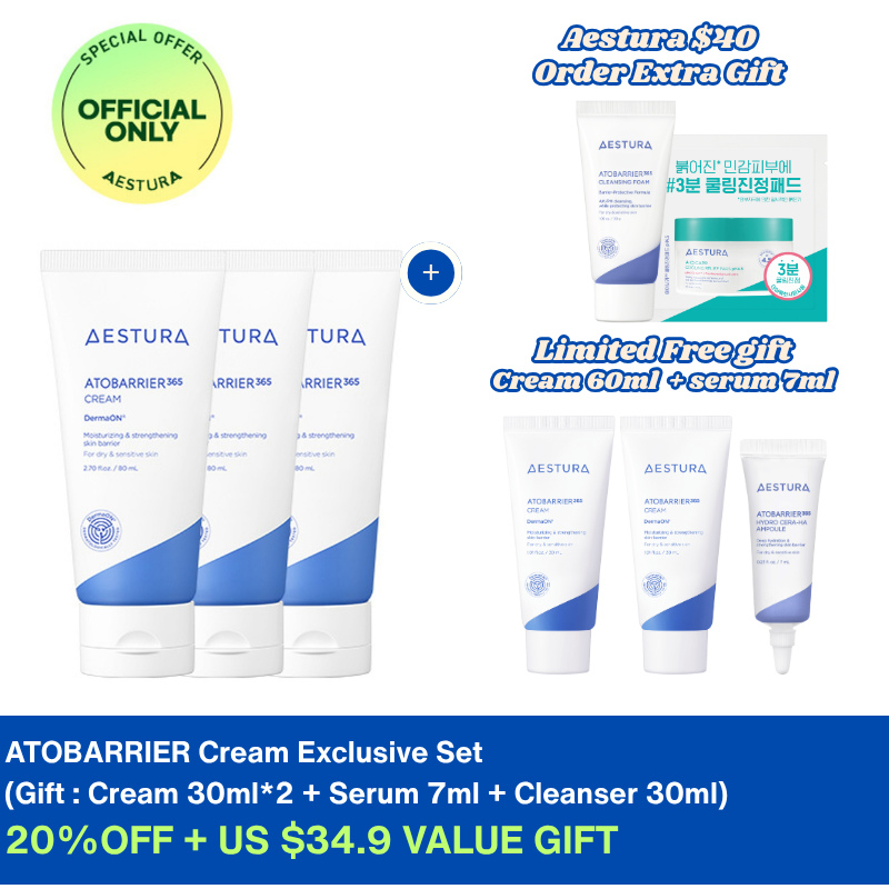 AESTURA ATOBARRIER365 Cream 80ml*3ea Bundle + free 60ml+sheet mask 5ea