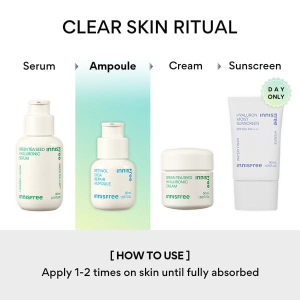INNISFREE Retinol Cica Repair Ampoule 30ML + Vitamin C Green Tea Enzyme Brightening Serum 30ML