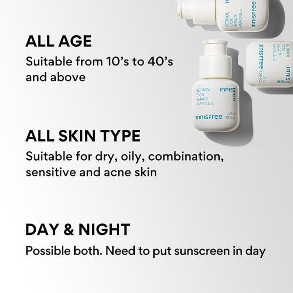 INNISFREE Retinol Cica Repair Ampoule 30ML + Vitamin C Green Tea Enzyme Brightening Serum 30ML