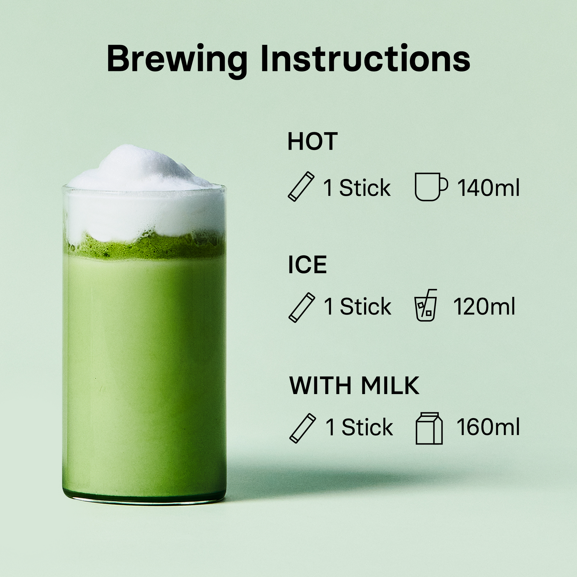 Brewing instructions for Osulloc Matcah Mania Bundle showing preparations for hot, iced, and milk matcha drinks.