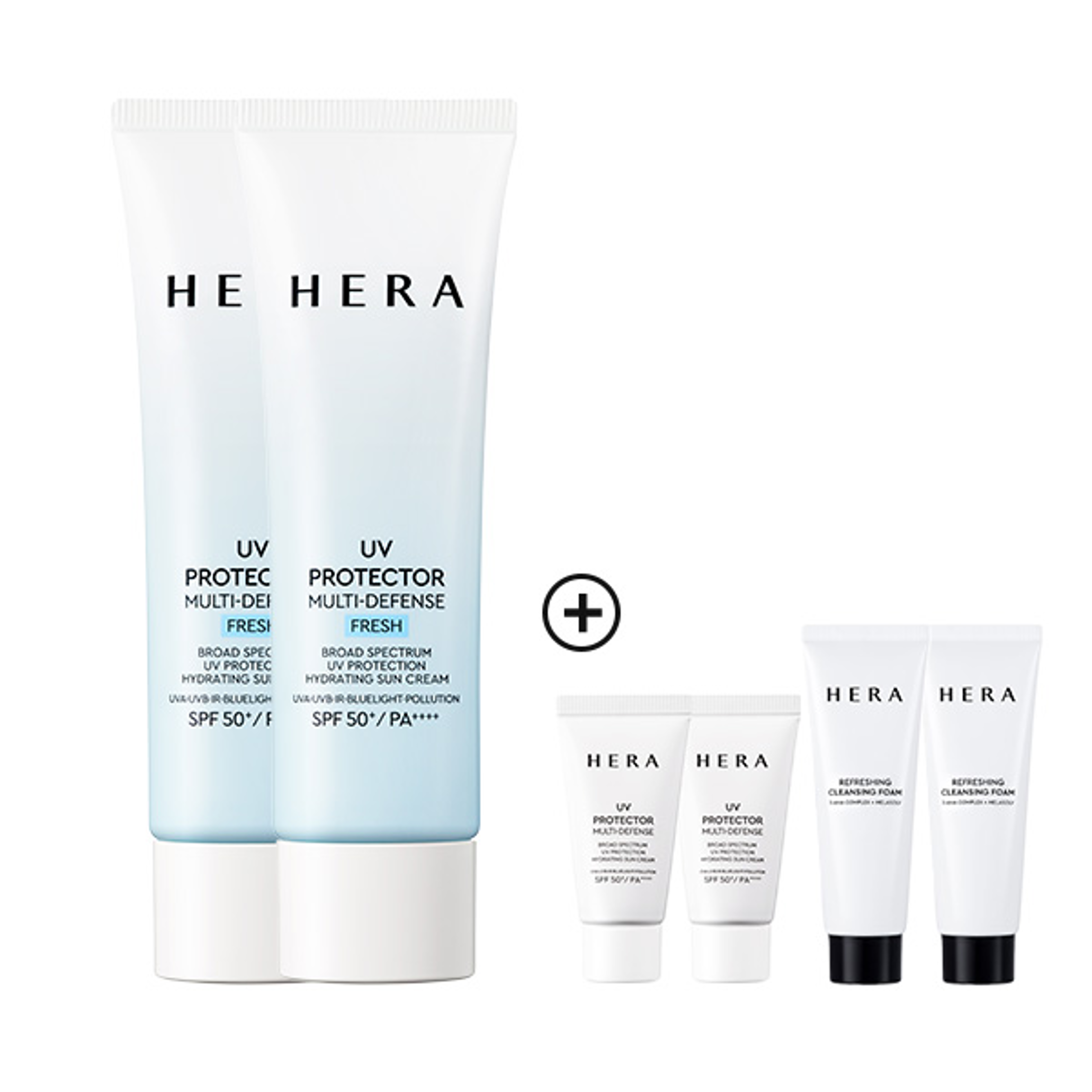 [50ドルお得サンケアバンドルセット] HERA UVプロテクター マルチディフェンスフレッシュ 50ml×2+マルチディフェンスフレッシュ 15ml×2+クレンジングフォーム 50g×2 