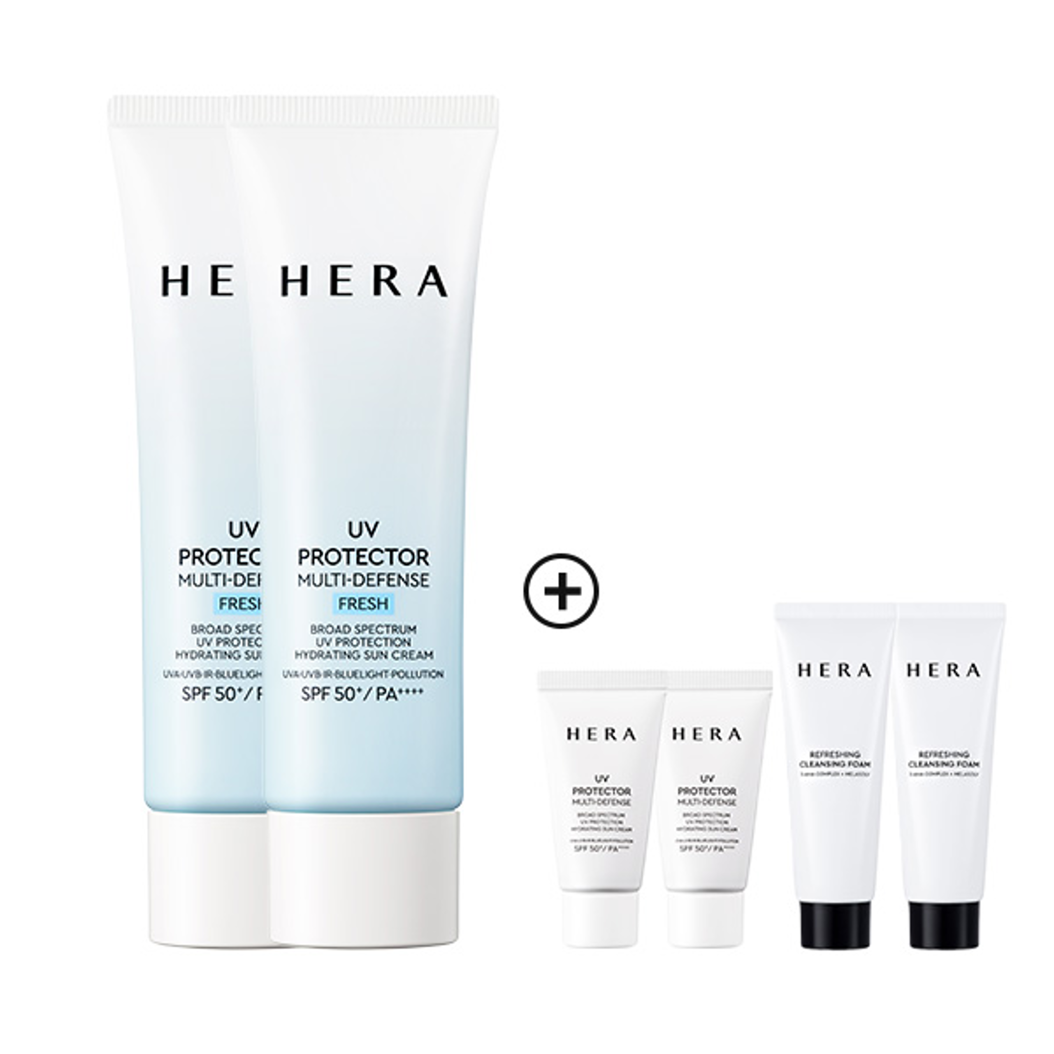 (Clearance 60% Off)[SUN-CARE BUNDLE SET] HERA Uv Protector Multi-Defense Fresh 50ml*2+Multi-Defense 15ml*2+Cleansing Foam 50g*2