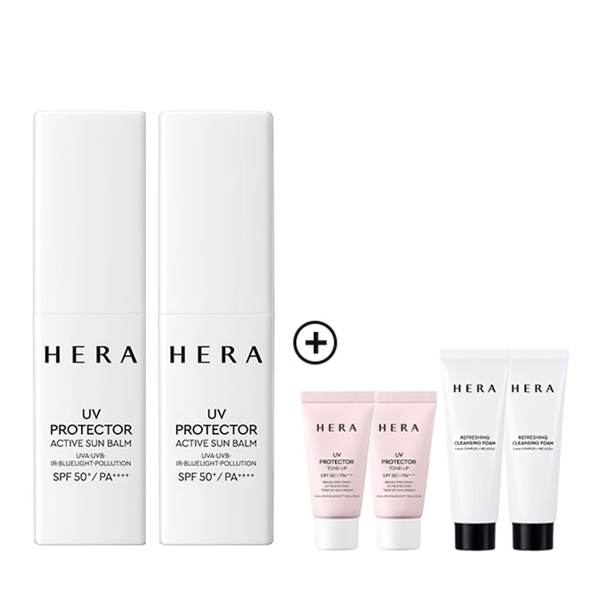 [SAVE $50 SUN-CARE BUNDLE SET] HERA Uv Protector Active Sun Balm 10g*2+Uv Tone-up 15ml*2+Cleansing foam 50g*2