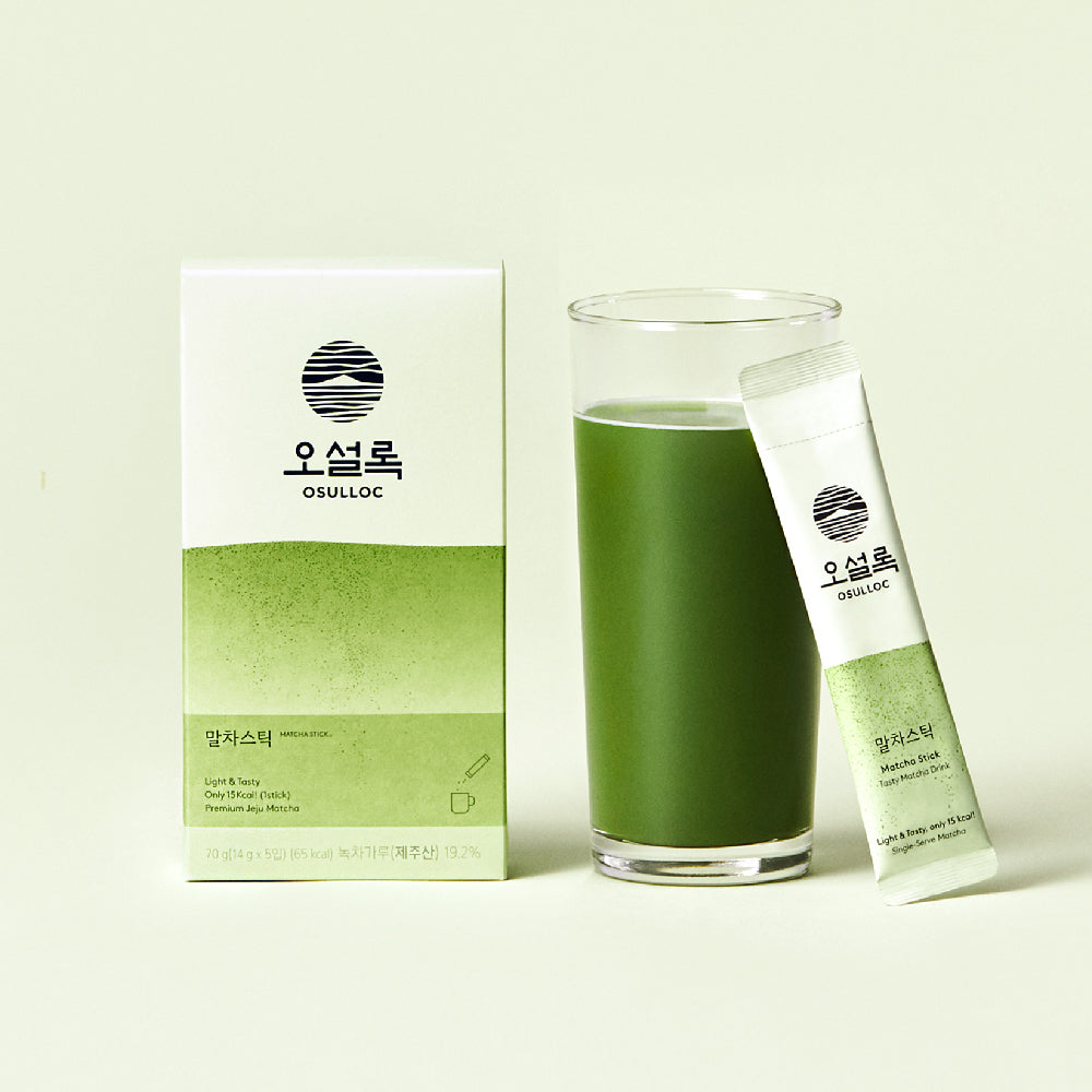 Osulloc Matcah Mania Bundle featuring premium matcha powder and a glass of matcha drink.