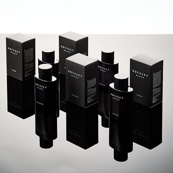 ODYSSEY ブラックギフトセット（商品：リファイナー 130ml+エマルジョン 130ml / 無料サンプル：リファイナー 30ml+エマルジョン 30ml + シェービング&amp;クレンジングフォーム 30ml） 
